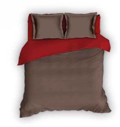 Flanellen Dekbedovertrek Comtesse Bruin/Rood-240 x 200/220 cm