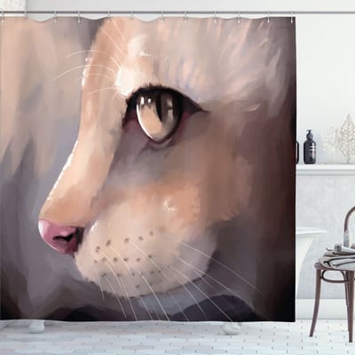 New Bed, Crème Portret Kitty Kat Miau, Douchegordijn Badkamer Decor Set met Haakjes, 180 cm B 200 cm L