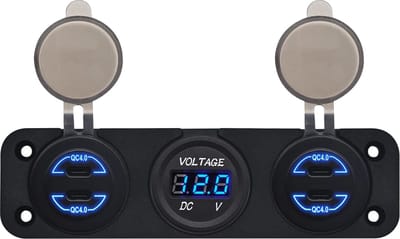 ProRide 12V USB C Autolader 4 Poorten - 30W/QC4.0 - P19185 - Drievoudig inbouw met Voltmeter