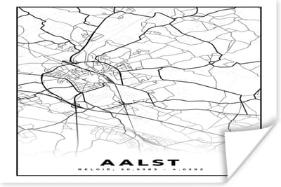 Poster Stadskaart – Plattegrond – België – Zwart Wit – Aalst – Kaart - 180x120 cm XXL