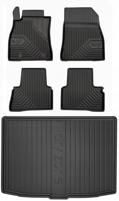 FROGUM 77 Set Automatten en Kofferbakmat - Geschikt voor NISSAN JUKE I (2014-2019) - Facelift - Lage laadvloer - TPE Rubber - Zwart