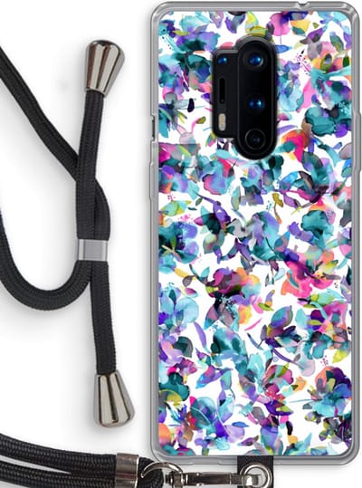 Case Company® - Hoesje met koord geschikt voor OnePlus 8 Pro hoesje met Koord - Hibiscus Flowers - Telefoonhoesje met Zwart Koord - Bescherming aan alle Kanten en Over de Schermrand