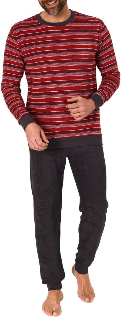 Lange badstof herenpyjama, pyjama met fijn gestreept patroon - ook in oversize