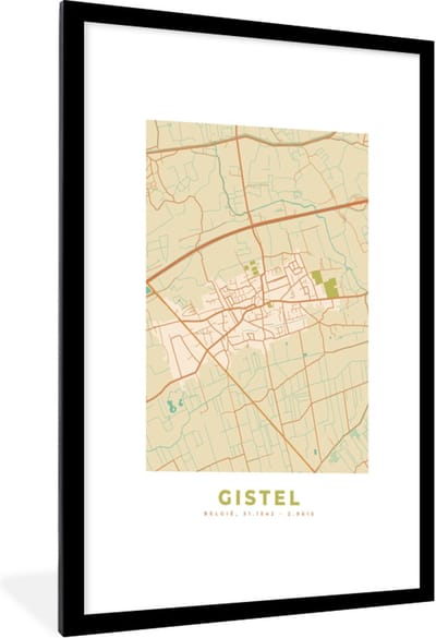 Fotolijst incl. Poster - België - Gistel - Stadskaart - Kaart - Plattegrond - 60x90 cm - Posterlijst