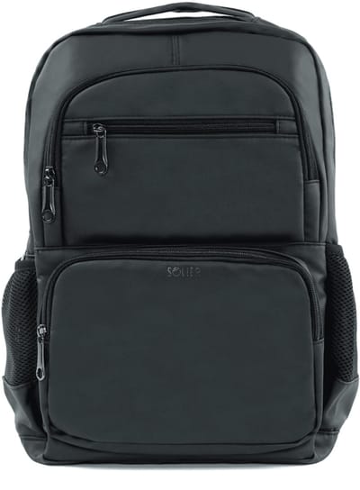 Solier SV18 KOA rugzak van eco-leer – stijlvolle laptoprugzak voor werk, school en dagelijks gebruik, zwart