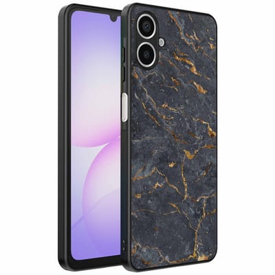 Geschikt voor Samsung Galaxy A07 Telefoonhoesje met Grijs Goud Marmer Opdruk - TPU Backcover Case Grey Gold Marble Design - Zwart - Smartphonica geschikt voor Samsung Galaxy A07