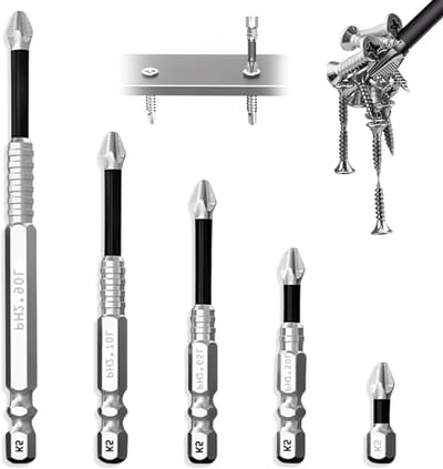 Set van 5 PH2 magnetische bits met hoog koppel en anti-shock, professionele antislip boren en slagschroevendraaier bits van S2-staal (25-90 mm) voor precisiewerk en duurzaamheid