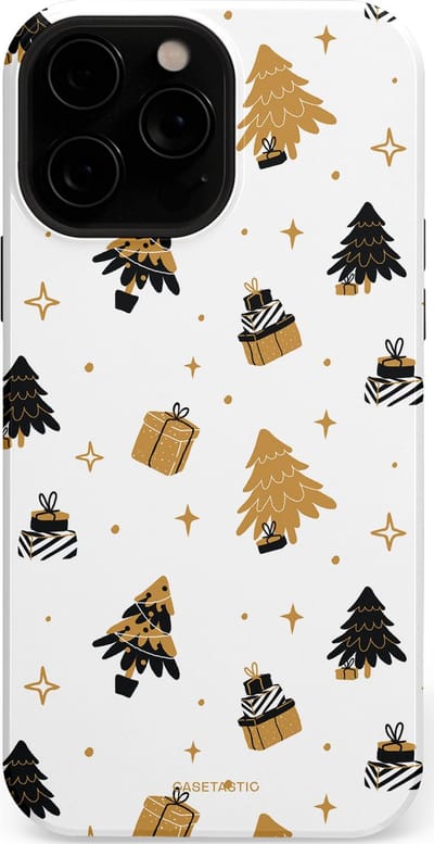 Casetastic hoesje geschikt voor Apple iPhone 13 Pro Max - MagSafe - Dubbellaagse bescherming - Kerst met Cadeautjes - Fashion Case - Wit Beige Donkergrijs