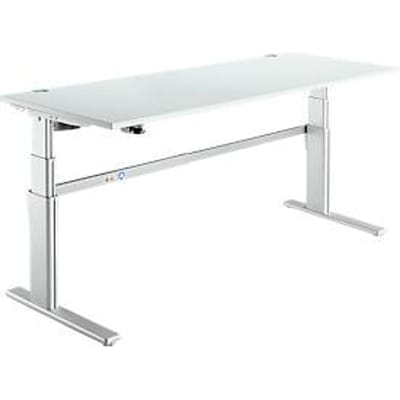 Comfortabele tafel, elektrisch in hoogte verstelbaar, rechthoekig, C-poot, B 1800 x D 800 x H 655-1305 mm, aluminium lichtgrijs/wit RAL 9006