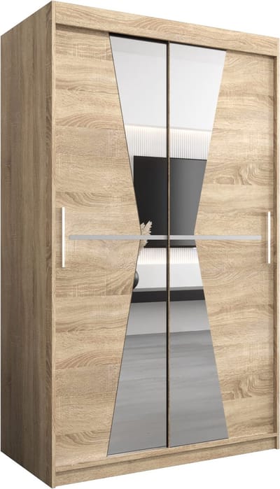 InspireMe - Kledingkast met 2 schuifdeuren, Modern-stijl, Een kledingkast met planken en een spiegel (BxHxD): 120x200x62 - TOTO 120 Sonoma Eik
