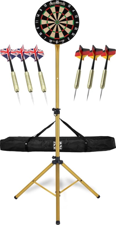 Dartscheibe Compleet Set - Professionele Dartbord - Thuis Darten - Sisal Natuurvezels - 45cm Diameter - Zwart Goud