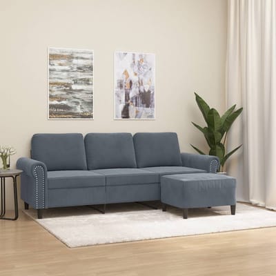 vidaXL - Driezitsbank - met - voetenbank - 180 - cm - fluweel - donkergrijs