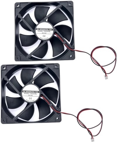2 stuks DC 12 V ventilatoren 12 cm, 12025 geluidsarme ventilator met dubbele kogellagers, 120 mm borstelloze ventilator voor ijsmachine, ventilatorkachel, koeler, pc-behuizingsventilator, 120 x 25
