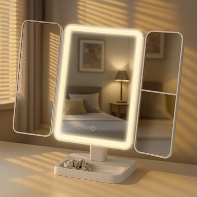 CLP CLP Otley make-up spiegel - met verlichting - staand - klein - dimbaar - met vergroting 1X/2X/3X - USB-C incl. kabel - wit