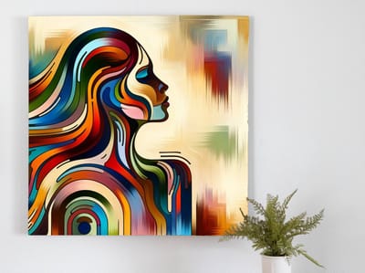 Pop art vrouw schilderij | Vibrant modern pop art portrait of a fierce woman | Kunst - 30x30 centimeter op Dibond | Foto op Dibond