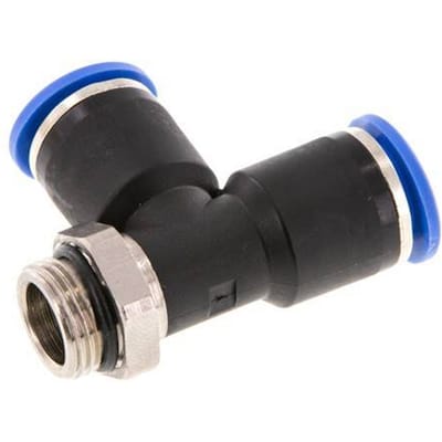 12mm x G3/8'' rechte hoek T-stuk Messing/PA 66 Insteekfitting Buitendraad Draaibaar NBR