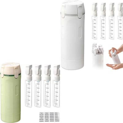 4-in-1 Reisflesjes Navulbaar Draagbare Containers voor Toiletartikelen en Cosmetica voor Shampoo Douchegel Reishouderflesjes 2pcs: white+green white