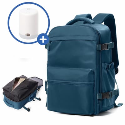 SyncGear Vacuüm Rugzak - Met Compressie Apparaat - Geschikt voor Handbagage 40x30x20 - Neem Circa 50% Meer Spullen Mee - Kleur: Blauw