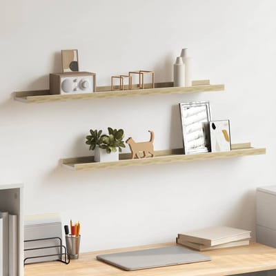 vidaXL - Wandschappen - 2 - st - 80x9x3 - cm - wit - en - sonoma - eikenkleurig