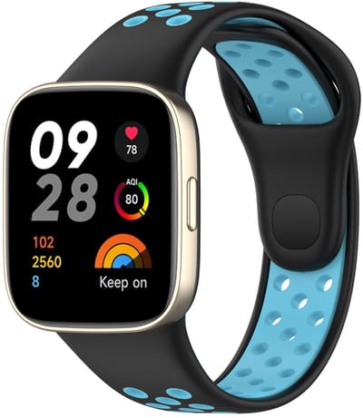By Qubix - Siliconen sportband - Zwart met blauw - Geschikt voor Xiaomi Redmi Watch 3