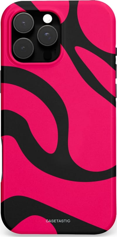 Casetastic Hoesje Geschikt voor Apple iPhone 16 Pro Max Magsafe - Stijlvolle Beschermende Duo-layer Case - Zwart Roze Mamba Golven