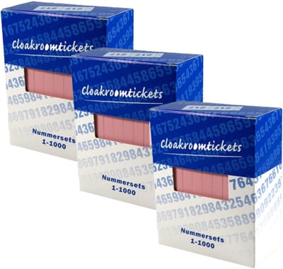 Nummer blokken - 3x - cijfers 1 t/m 1000 - roze - papier - garderobe / loterij nummers