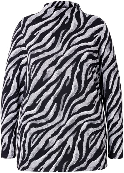 MIAMODA - Dames - Trui zebra opstaande kraag lange mouwen - Sneeuwwit - Maat 44