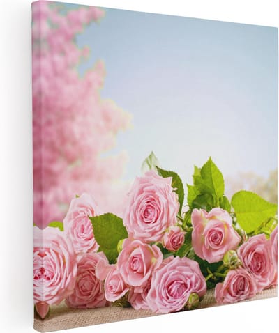 Artaza Canvas Schilderij Rozen - 80x80 cm - Wanddecoratie Bloemen - Muurdecoratie Roze Rozen - Schilderijen Op Canvas