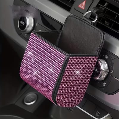 1 stuks Bling Auto Luchtgat Opbergtas, Kunstleer Strass Organizer, Voertuig Bekerhouder Accessoire, Universele Pasvorm, Sprankelende Auto Interieur Decoratie