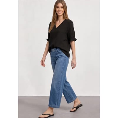 Blouse met korte mouwen, V-hals en ruches