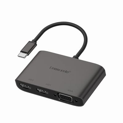 Lemorele TC20L – USB-C naar Dual HDMI Adapter – 4-in-1 – 4K@60Hz – 2x HDMI + VGA + Audio – Voor MacBook, Windows & Android – Compact & Plug & Play