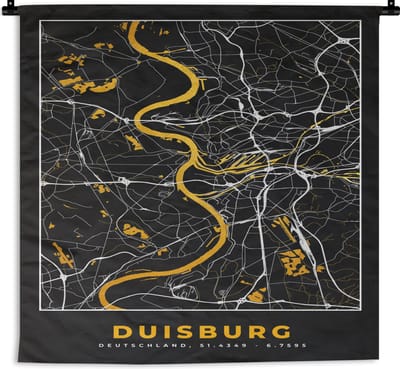 Wandkleed - Wanddoek - Duisburg - Duitsland - Stadskaart - Kaart - Plattegrond - Goud - 180x180 cm - Wandtapijt