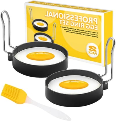 Pannenkoekvorm 2 stuks - Eierring set - Ontbijt maken - Inklapbaar handvat - 7.5 cm diameter - Zilverkleurig