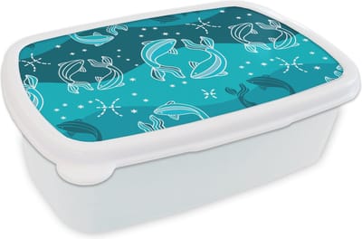 Broodtrommel Wit - Lunchbox - Brooddoos - Vissen - Zodiac - Design - 18x12x6 cm - Volwassenen