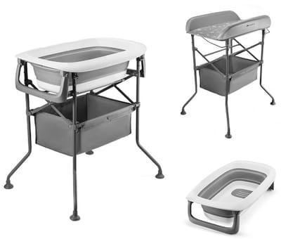 Kinderkraft BUBBLY Badje met Verschoontafel - Multifunctioneel 5-in-1 Ontwerp - Opvouwbaar - Grijs