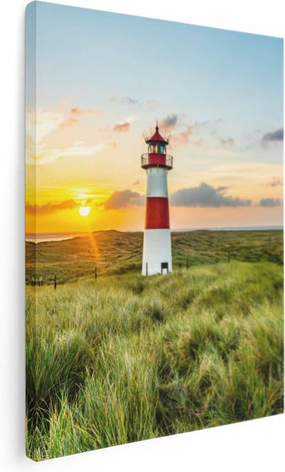 Artaza Canvas Schilderij Zonsondergang Strand - 30x40 cm - Klein - Wanddecoratie Zeezicht - Muurdecoratie Duinen - Kamer Accessoires