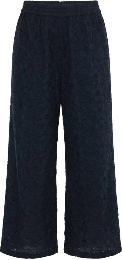 Studio Untold - Dames - Broek wijde pijpen katoenen kant elastische tailleband - Zwart - Maat 46