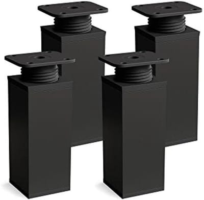 Set van 4 Verstelbare Meubelpoten - Vierkant Profiel 40x40 mm - Zwart Mat - Hoogte 60 mm (+20 mm) - Inclusief Hoogwaardige Houtschroeven