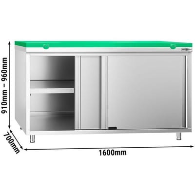 GGM Gastro Edelstahl Arbeitsschrank PREMIUM - 1600x700mm - mit Schiebetür - inkl. Schneideplatte Grün