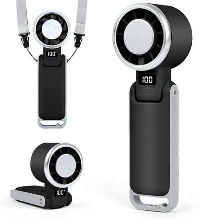 longziming -Draagbare Turbo Handventilator - Draagbare Nekventilator - 4-in-1 Ventilator - 5 Snelheidsniveaus - 180° Opvouwbaar Ontwerp - ABS Materiaal - LED Display - Lange Batterijduur Voor Reizen - 1 Stuk