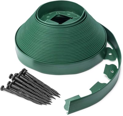 MOOWY Gazonrand Groen (20m x 45mm) met Bevestigingspinnen - Flexibele Border voor Gazons en Bloembedden