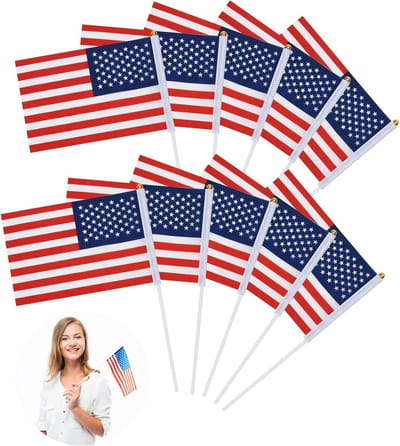 Mini Amerikaanse Vlaggen voor Sportevenementen, Folkbruiloften en Nationale Feesten - 14 x 21 cm, Set van 10, Ideaal voor Decoratie en Vieringen