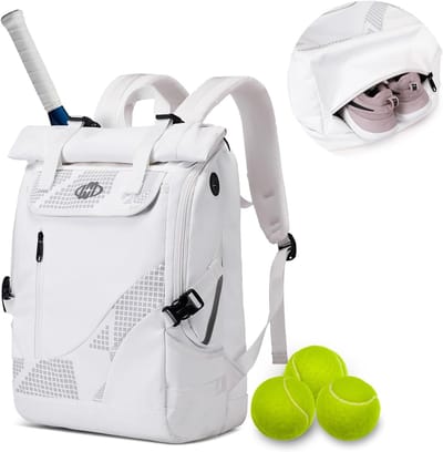 Tennistas - Tennisrugzak Sportrugzak - Sportspullen Vervoeren - Speciaal Schoenenvak - 46 cm - Wit