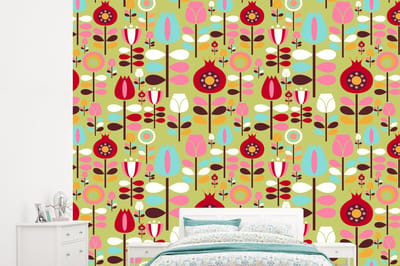 Behang - Fotobehang Patronen - Bloemen - Kleuren - Breedte 245 cm x hoogte 220 cm