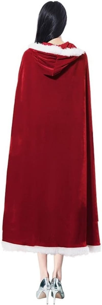 Santa Claus Kapmantel in Rood Fluweel, Kerstkostuum voor Kinderen en Volwassenen, Feestoutfit met Capuchon en Cape Dress