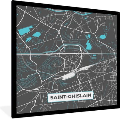 Fotolijst incl. Poster - Kaart – Plattegrond – Stadskaart – Saint Ghislain – België - Grijs - 40x40 cm - Posterlijst