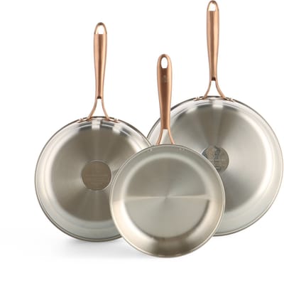 BK Rose Koekenpannenset 3-delig - 20/24/28cm - Zonder PFAS-vrije antikleeflaag - Koekenpan inductie - RVS pannenset - Ovenbestendig tot 200°C - Zilver