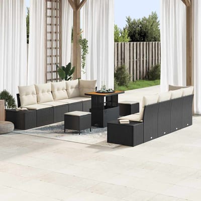 vidaXL - Tuinbank - Set - 11 - st - Zwart - poly - rattan