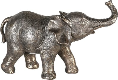 Olifant Zambezi baby slurf omhoog 13 cm hoog - decoratief beeld figuur - 4 seizoenen - beeld - decoratie voor binnen - interieurdecoratie - herfstcollectie - wintercollectie - zomercollectie- geschenk - cadeau - gift - verjaardag - Kerst - Nieuwjaar