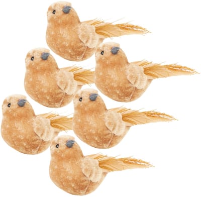 Cosy & Trendy Kerstversiering decoratie vogels - op clip - 6x stuks - caramel bruin - 12 cm - kunststof- Decoratievogeltjes - Kerstboom versiering